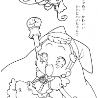 Coloriage Hana Makihatayama en tenue d'apprentie sorcière saison 4 et Toto